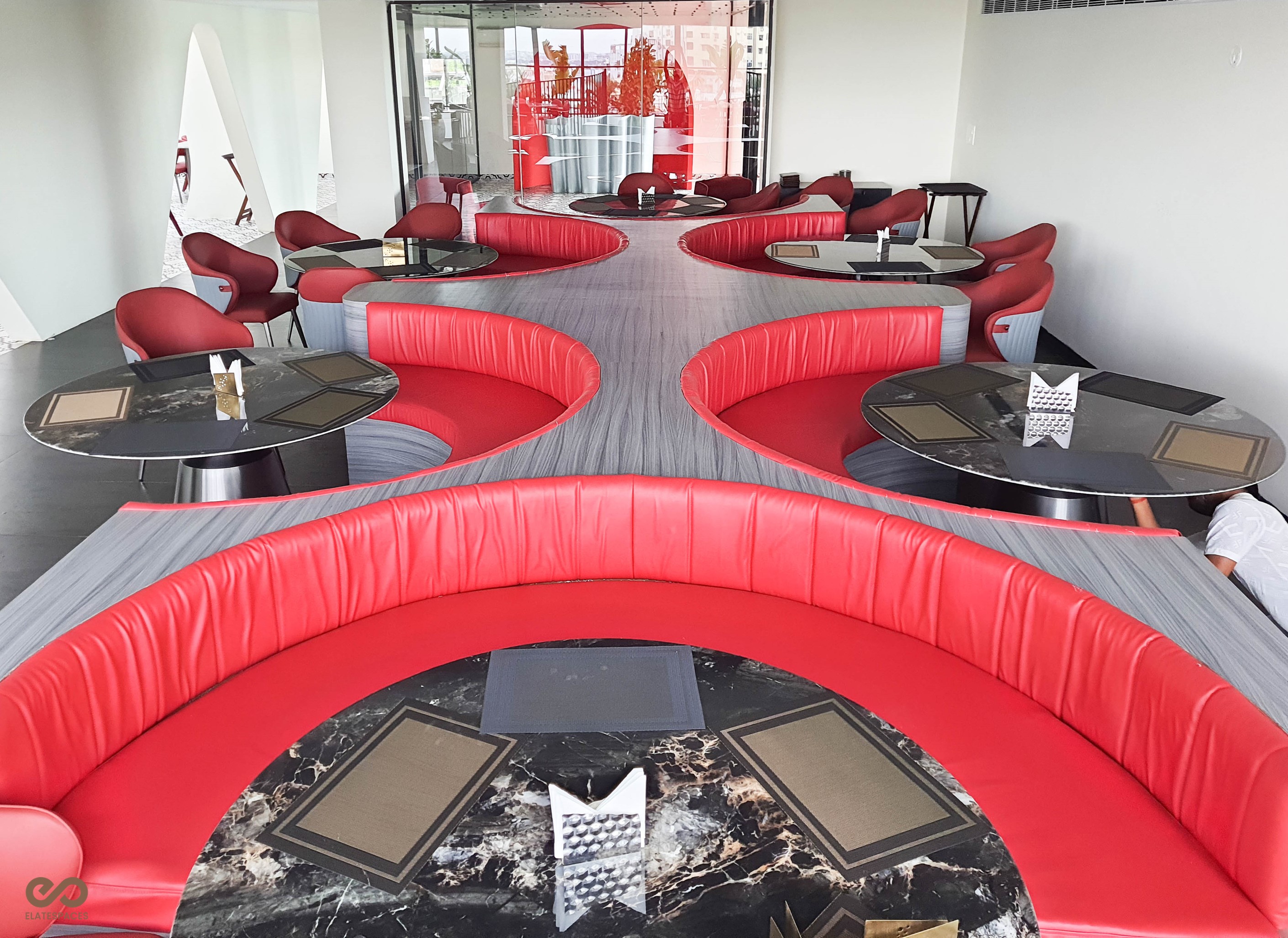 Circular Seating Arrangement, Restaurant Design, Interior Design, Modern Design, Group Seating